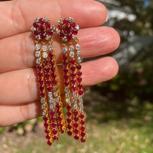 !Heavy! New Ruby & Diamond Dangle Earrings in 18k Solid Gold